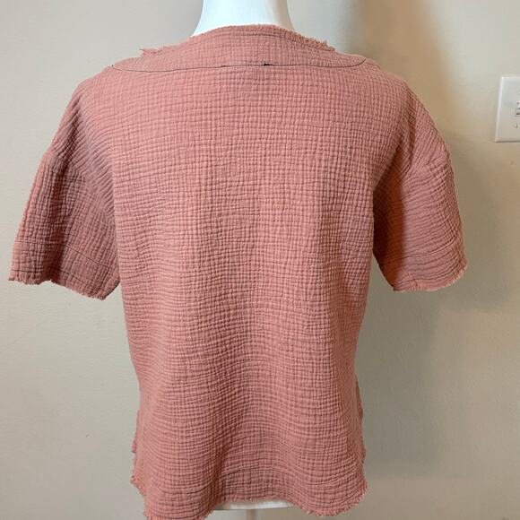 Entro Pink Double Gauze Boho Cropped Top Raw Hem Medium Boutique - Picture 3 of 10